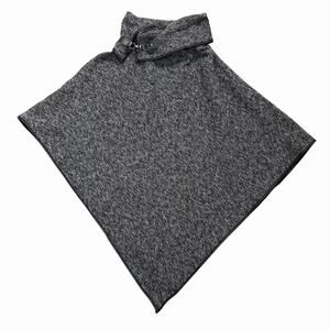 Gray Marled Poncho Cape Wrap Buckle Neck Chic Minimalist Scandi One Size